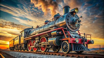 Obraz premium Vintage Steam Locomotive Profile, Isolated on Transparent Background - Drone Photography