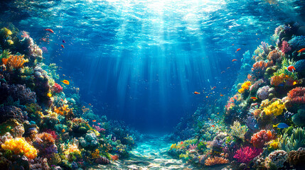 Naklejka premium Vibrant coral reef underwater scene. (2)