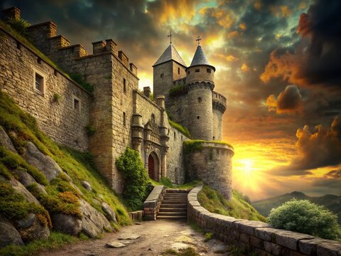 Vintage Style 3D Render of a Majestic Castle Wall