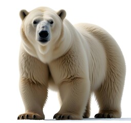 Fototapeta premium A large polar bear standing in the foreground against a plain white background
