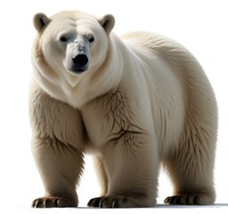 A large polar bear standing in the foreground against a plain white background