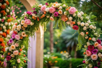 Naklejka premium Elegant Floral Arch Rental: Stunning Botanical Backdrop for Weddings & Events