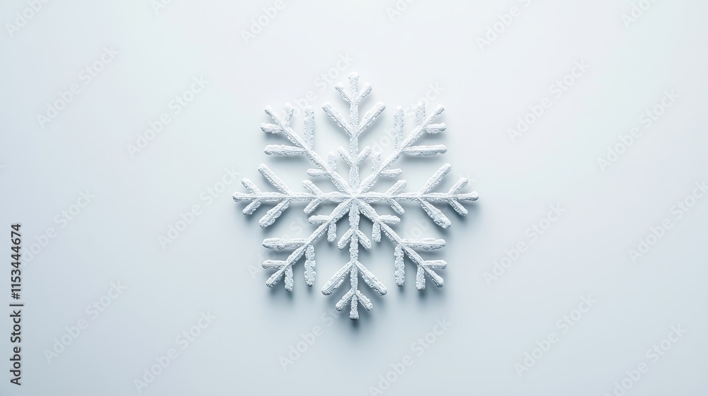 Poster intricate white snowflake on light background, capturing the beauty and unique structure of nature's