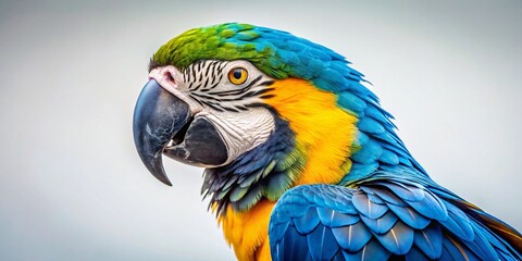 Fototapeta premium Vintage Style Photo: Vibrant Blue and Yellow Macaw Isolated on White Background