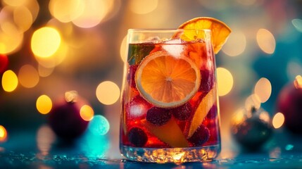 Festive Fruit Cocktail Drink Garnished With Orange Slices