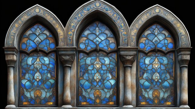 Triple arched stained-glass windows.