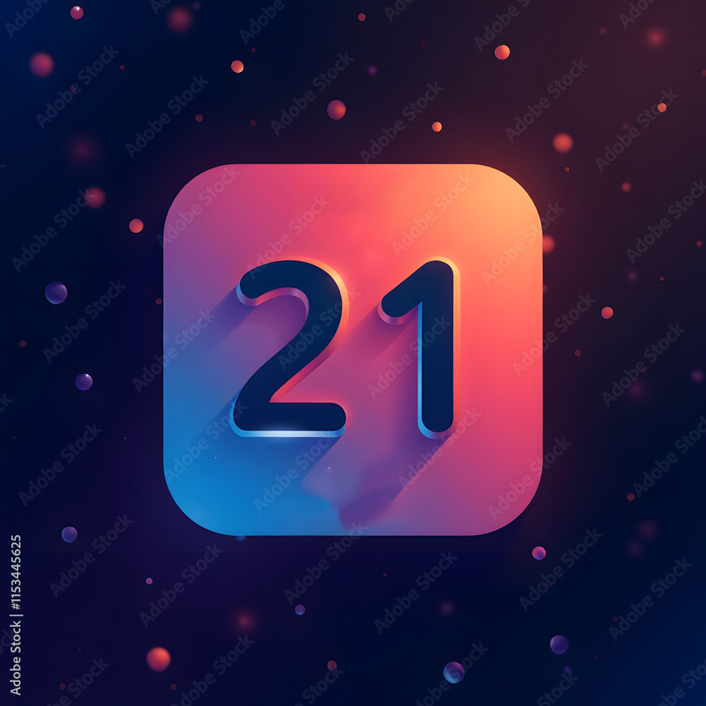 Poster Colorful number 21 icon with space background and floating spheres