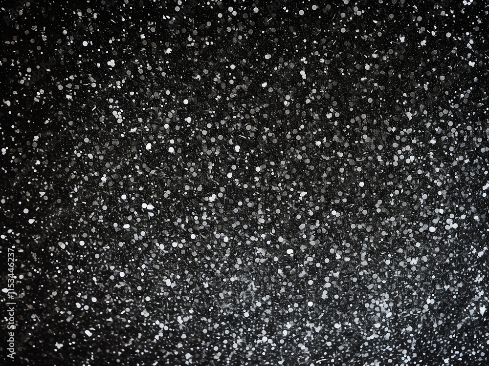 Poster glittery white texture on black background with confetti creates a sparkling abstract design