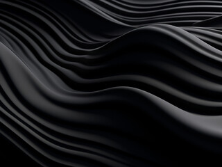 Black textured abstract background with wavy surface in 3d rendering