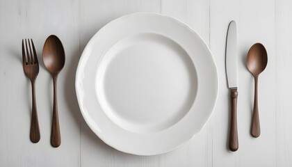 White ceramic plates on a wooden table