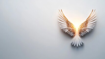 Obraz premium Ethereal White Wings with Soft Glow on Light Background, Symbolizing Freedom, Hope, and Inspiration, Perfect for Artistic and Spiritual Themes in Digital Design Projects