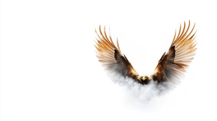 Obraz premium Majestic Bird in Flight with Graceful Wings Spread, Capturing the Beauty of Nature Against a Minimalist White Background