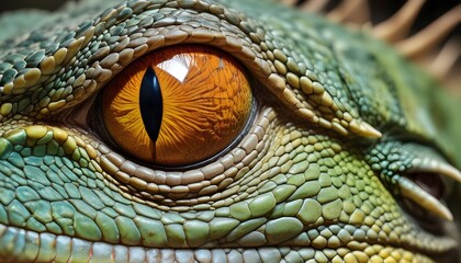 Naklejka premium A reptile's eye, likely a lizard , with a large and vibrant eye