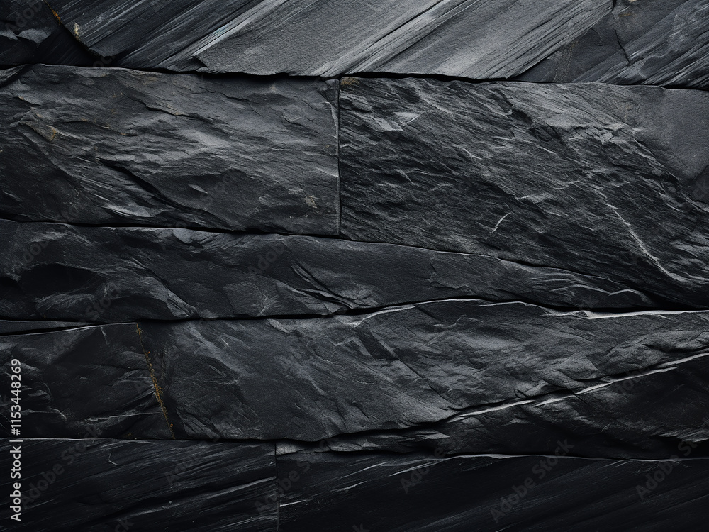 Poster black slate stone surface with a unique texture and natural pattern