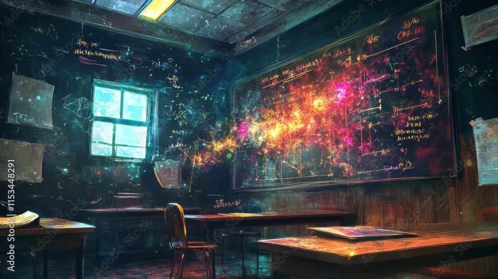 Poster interactive classroom with bright learning space
