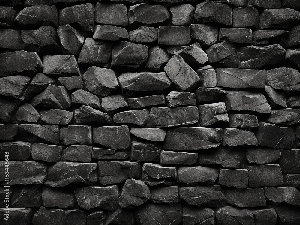 Poster a textured black stone wall creating an abstract backdrop with space for design