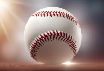 A closeup of a white baseball with red stitching