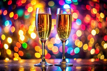 Festive Champagne Celebration: Sparkling Toast with Vibrant Colors & High Depth of Field