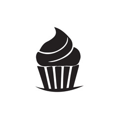 Silhouette cupcake Icon, muffin logo. Vector illustration isolated on white background. 