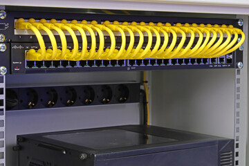 Rj45 connector for connecting a twisted pair cable. Data transmission over Ethernet.