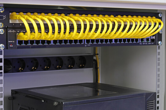 Rj45 connector for connecting a twisted pair cable. Data transmission over Ethernet.