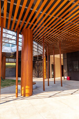 Wooden pillar buildings in Jiaozi Park, Chengdu