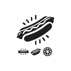 Silhouette Hot Dog Icon Vector Illustration On White Background. Abstract Black Food Icon Design For Bending, Websites, Online.