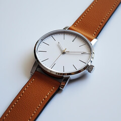 Minimalist Leather-Strap Wristwatch Clear Face Design