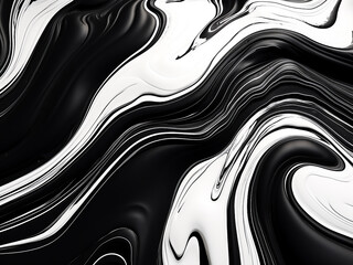 Closeup of black and white fluid abstract acrylic art texture with flowing details