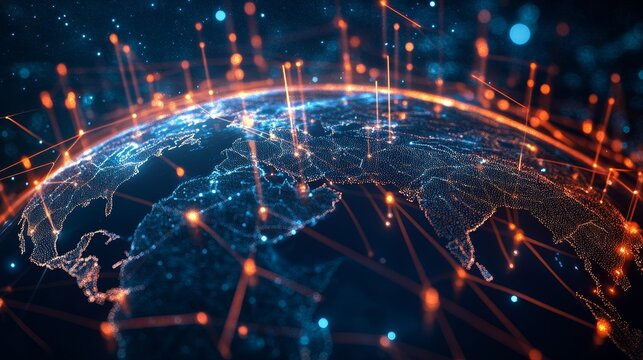 Conceptual illustration of complex global value chains in international trade and supply systems