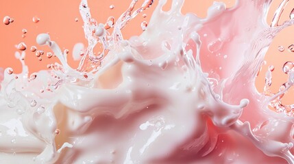 Fototapeta premium Splashing milk with fresh fruits on pastel background