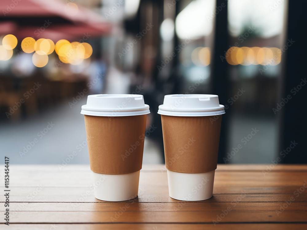 Poster paper coffee cups to go with a takeaway concept and empty space for text
