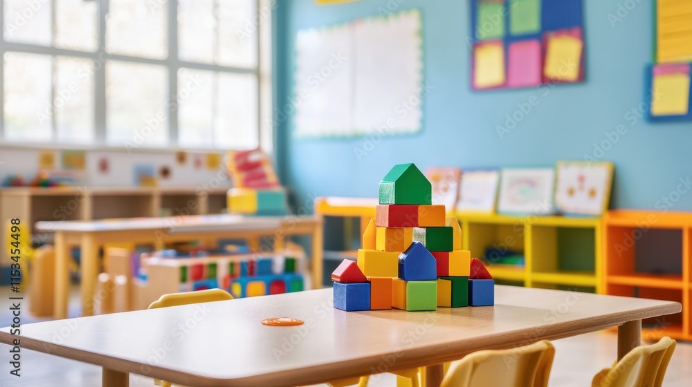 Poster playful classroom with colorful learning blocks