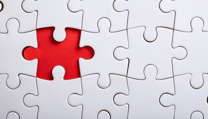 Fototapeta premium White Jigsaw Puzzles with a Single Red Piece