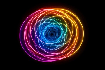 Hypnotic spinning circles evolving with glowing neon hues. Generative AI
