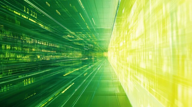 Vibrant green and yellow digital binary data background for computer graphics and design