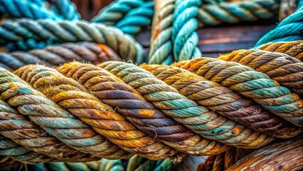 Weathered Ship Ropes Close-up Panoramic Stock Photo
