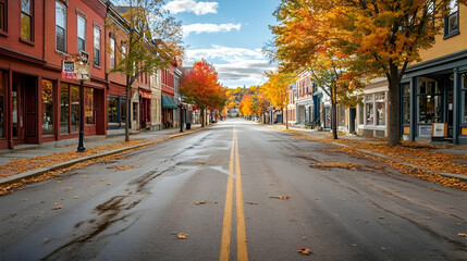 Fototapeta premium Quaint main street in Montpelier Vermont with historic buildings and vibrant fall colors