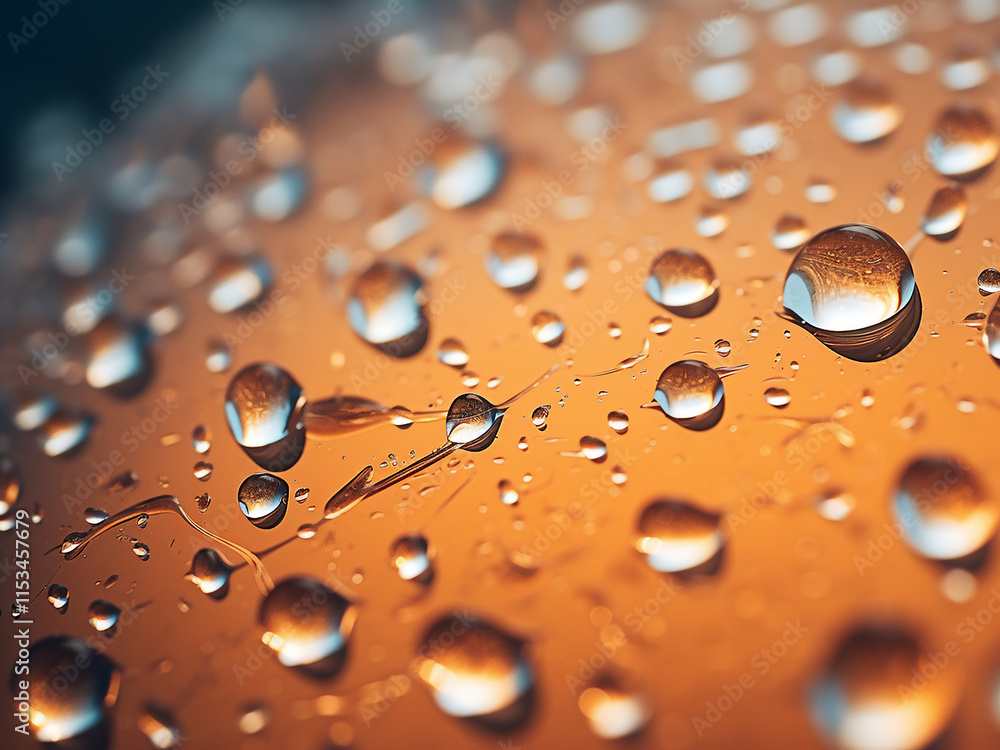 Poster close-up view of dew drops creating a textured surface on a natural background