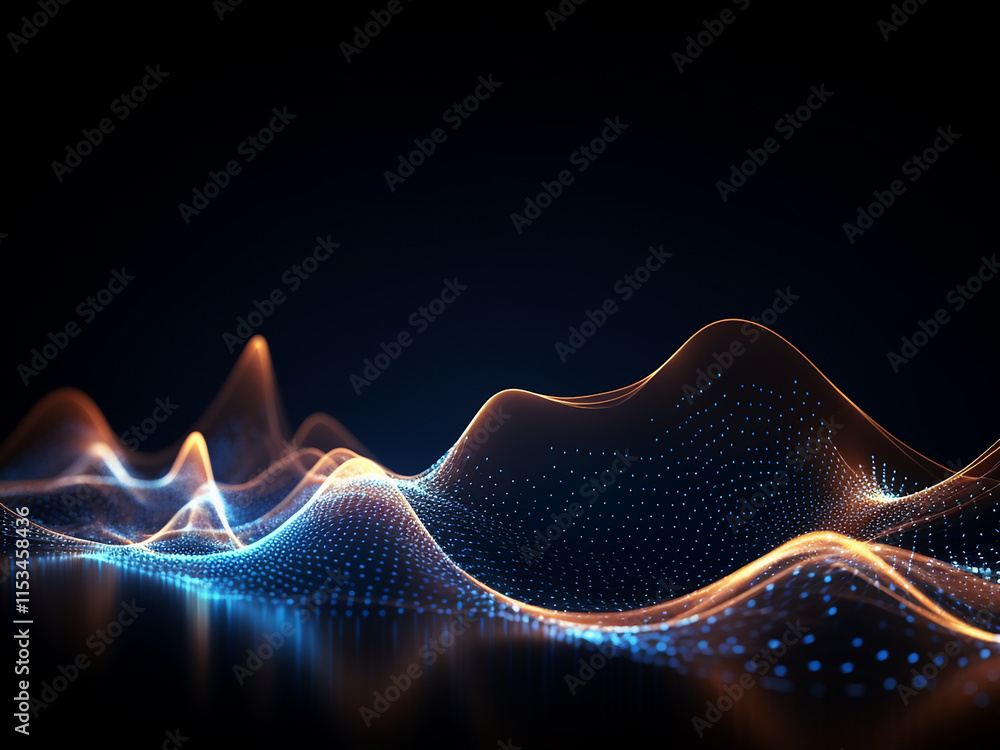 Poster abstract digital wave with moving particles representing futuristic technology and big data