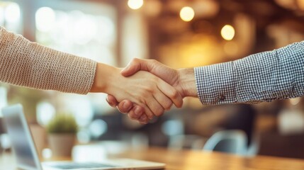 Two People Shake Hands In A Business Setting