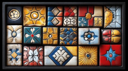 Obraz premium Colorful mosaic tile samples in a tray.