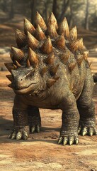 Fototapeta premium A realistic depiction of a spiked dinosaur-like creature in a natural setting.