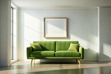 Fototapeta premium Sleek Green Scandinavian Sofa Silhouette Minimalist Interior Design Photography