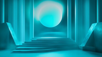 Obraz premium Stunning Teal 3D Render: Futuristic Architectural Mockup, Wide Shot. AI Generated