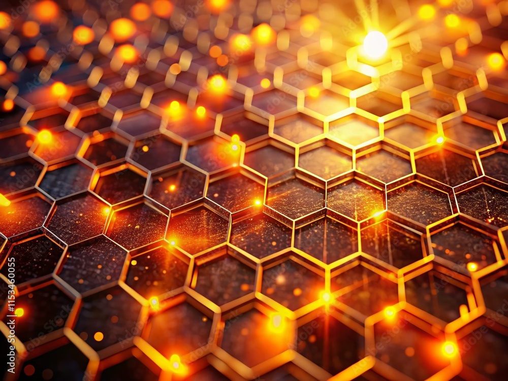 Aufkleber futuristic energy network: glowing hexagon grid power distribution - tilt-shift abstract