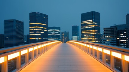 Fototapeta premium Nighttime Cityscape with Brightly Lit Buildings and Illuminated Bridge in Urban Environment