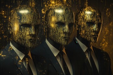 Technocracy auditors representing faceless bureaucracy in digital world