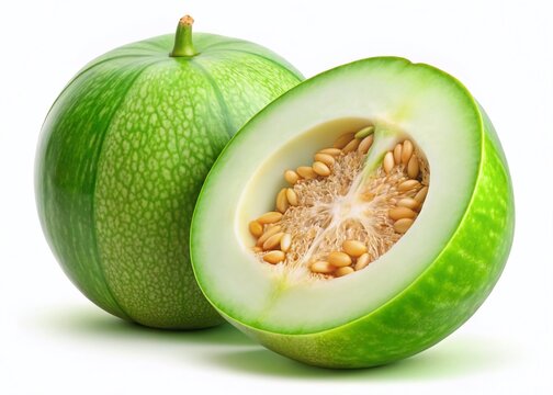Winter Melon Half Cut Isolated, Fresh Asian Vegetable,  Organic Food Ingredient,  Healthy Diet,  Culinary Photography