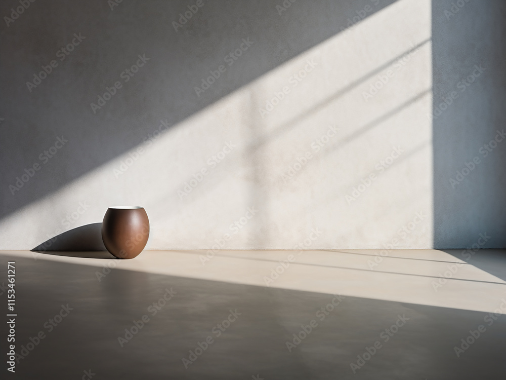 Poster concept of light and shadow on a gray cement floor creating depth and contrast